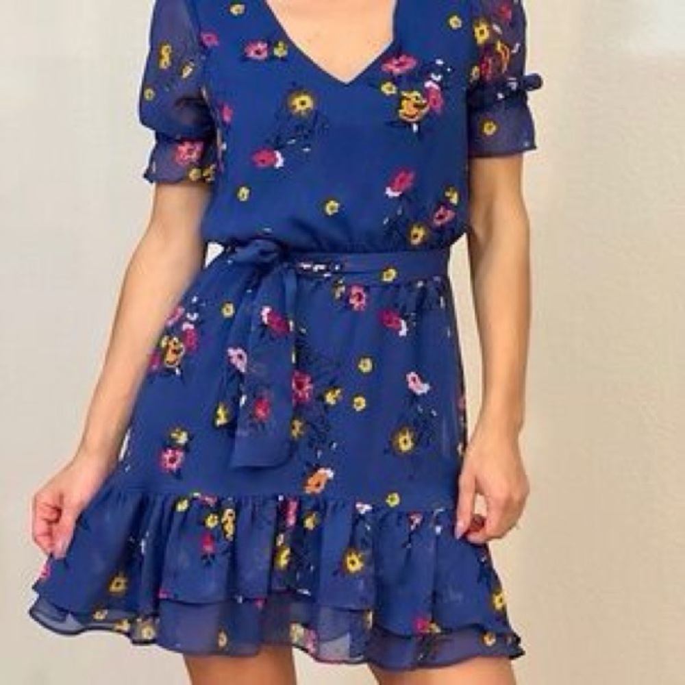 Express Blue Ruffled Tiered Mini Dress